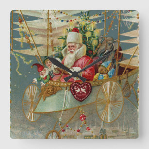 Santa en zijn verbazingwekkende vliegende machinew vierkante klok
