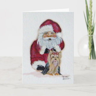 Santa en zijn Yorkie-kerstkaart Feestdagen Kaart