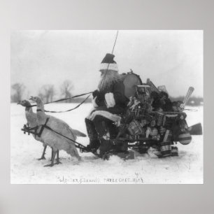Santa en Zijne renrendiervis Poster