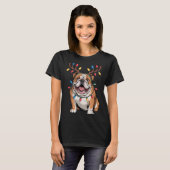 Santa English Bulldog Reindeer Light Christmas  T-shirt (Voorkant volledig)