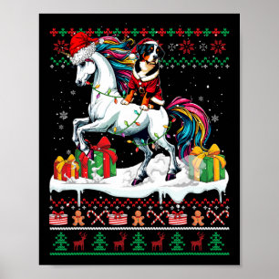 Santa Entlebucher Mountain Riding Unicorn Kerstmis Poster