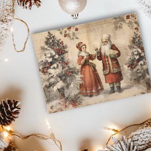 Santa Ephemera decoupage kerstvakantie Briefkaart