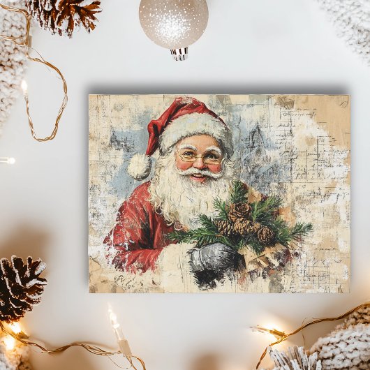 Santa Ephemera decoupage kerstvakantie Briefkaart