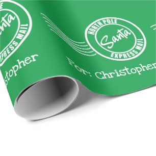 Santa express-mail: levering Noordpool groen wit Cadeaupapier