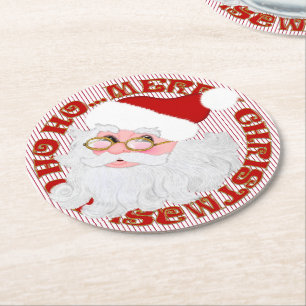 Santa Face Circle Red Stripe ROUND PARTY-ONDERZETT Ronde Kartonnen Onderzetter