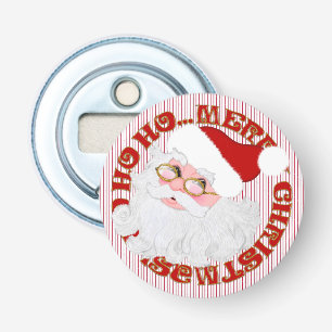 Santa Face Circle-Red Stripes-Round Bottle Open Button Flesopener