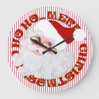 Santa Face Circle, Red Stripes-ROUND WALL CLOCK Grote Klok