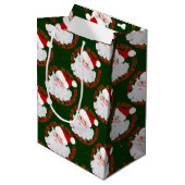 Santa Face Circles Green-Gift Bag M Medium Cadeauzakje (Voorkant Gekanteld)
