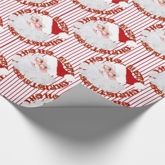 Santa Face Circles Red Stripes-Gift Wrapping Paper Cadeaupapier (Hoek)