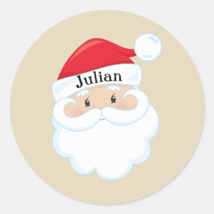 Santa Face met naam op Pet Ronde Sticker