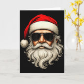 Santa Face Retro Sungles Funny Christmas Pajama Me Kaart (Gele Bloem)