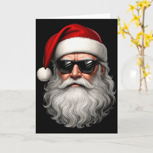 Santa Face Retro Sungles Funny Christmas Pajama Me Kaart (Gele Bloem)