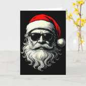 Santa Face Retro Sungles Funny Christmas Pajama Me Kaart (Gele Bloem)