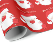 Santa Face - witte tekst. Cadeaupapier (Rol Hoek)