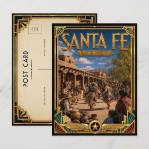 Santa Fe New Mexico Vintage Art Deco Gouden Tijdpe Briefkaart