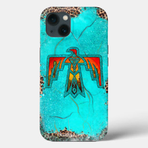 Santa Fe Thunderbird Turquoise Marble Leopard iPhone 13 Hoesje