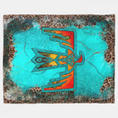 Santa Fe Thunderbird Turquoise Marble Leopard Fleece Deken (Voorkant (Horizontaal))