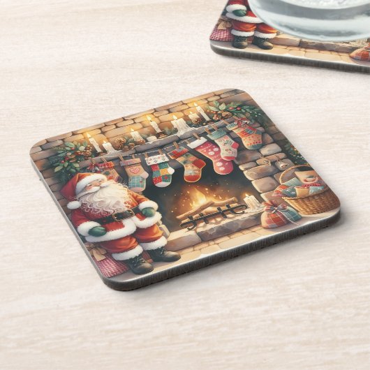Santa Fireplace beroemd gemaakt door Christmas Sto Bier Onderzetter (Linkerzijde)