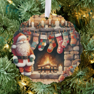 Santa Fireplace beroemd gemaakt door Christmas Sto Ornament Kaart