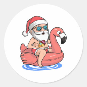 Santa Flamingo Floatie Funny Kerstmis in juli sum Ronde Sticker
