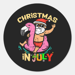 Santa Flamingo Floatie Funny Kerstmis in juli sum Ronde Sticker