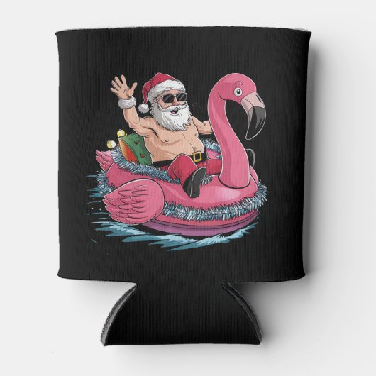 Santa Flamingo Floatie Kerstmis in juli Zomer Blikjeskoeler (Voorkant)