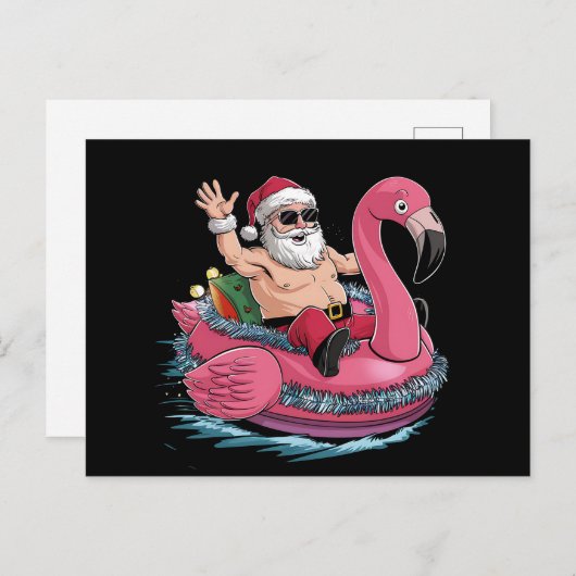 Santa Flamingo Floatie Kerstmis in juli Zomer Briefkaart (Voorkant / Achterkant)