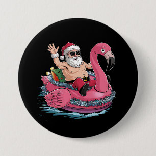 Santa Flamingo Floatie Kerstmis in juli Zomer Ronde Button 7,6 Cm