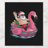 Santa Flamingo Floatie Kerstmis in juli Zomer Wijn Etiket (Enkel label)