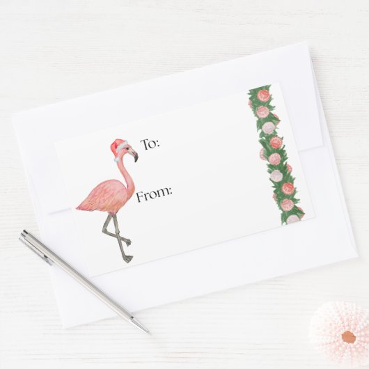 Santa Flamingo Gift Sticker (Enveloppe)