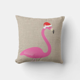 Santa Flamingo op Burlap Linen Outdoor Pillow Buitenkussen