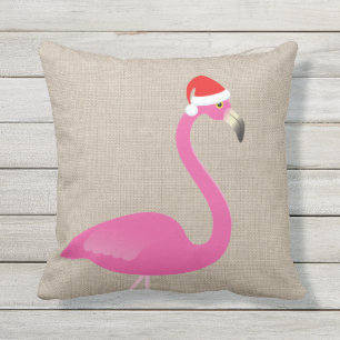 Santa Flamingo op Burlap Linen Outdoor Pillow Buitenkussen