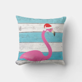 Santa Flamingo op Striped Outdoor Pillow Buitenkussen