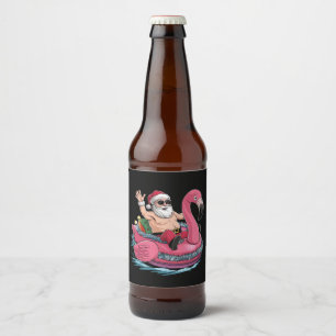 Santa Flamingo Opblaasbaar Kerst In Juli Zomer Bier Etiket
