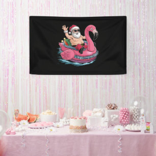 Santa Flamingo Opblaasbaar Kerstmis In Juli Zomer Spandoek