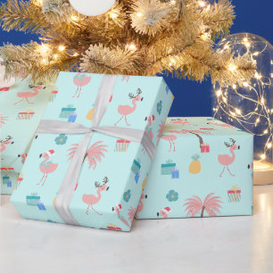 Santa Flamingo patroon Fun AquaTropische Kerstmis Cadeaupapier