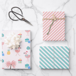 Santa Flamingo patroon Fun Pink Tropische Kerstmis Inpakpapier Vel