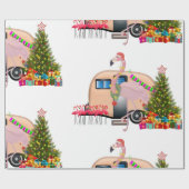 santa flamingo trailer cadeaupapier (Vlak)