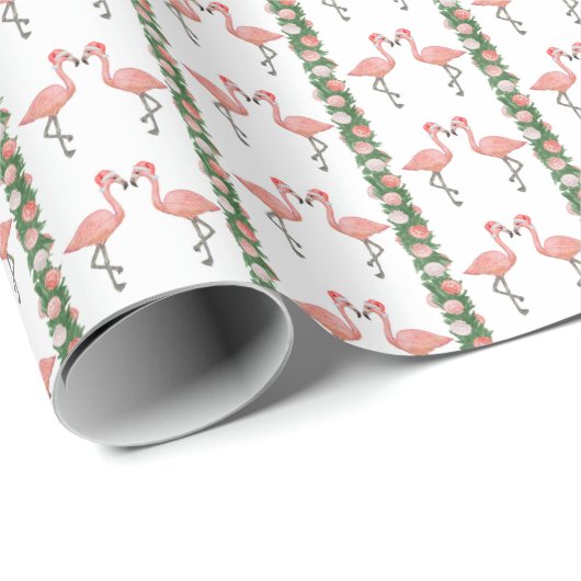 Santa Flamingos and Shells Wrapping Paper Cadeaupapier (Rol Hoek)