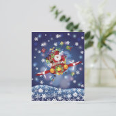 Santa Flying  Airplane Briefkaart (Staand voorkant)