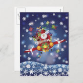 Santa Flying  Airplane Briefkaart (Voorkant / Achterkant)