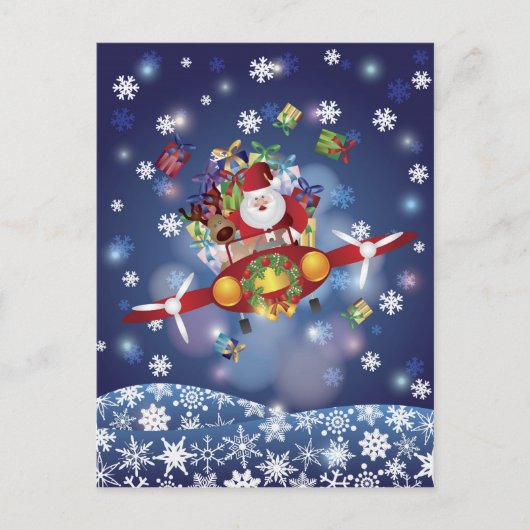Santa Flying  Airplane Briefkaart (Voorkant)