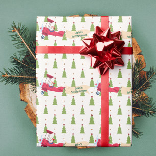 Santa Flying Airplane, Eerste Kerstmis, Gepersonal Cadeaupapier