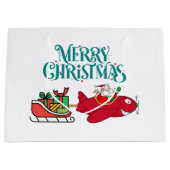 Santa Flying Airplane, Sleigh & cadeaus, Kerstmis Groot Cadeauzakje (Voorkant)
