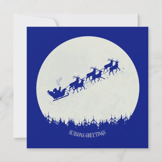 Santa & Flying Reindeer Flat Square Holiday Kaart (Voorkant)