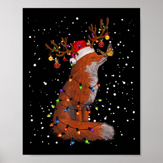 Santa Fox Tangled Up In Christmas Tree Lights Foxe Poster (Voorkant)