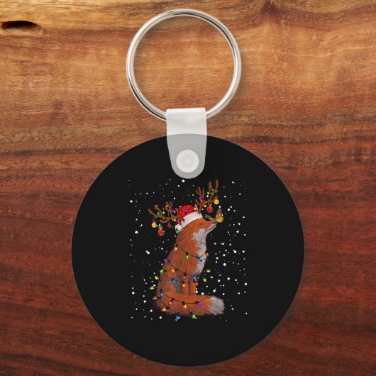 Santa Fox Tangled Up In Christmas Tree Lights Foxe Sleutelhanger (Voorkant)