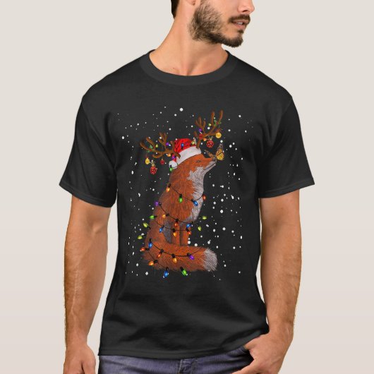 Santa Fox Tangled Up In Christmas Tree Lights Foxe T-shirt (Voorkant)