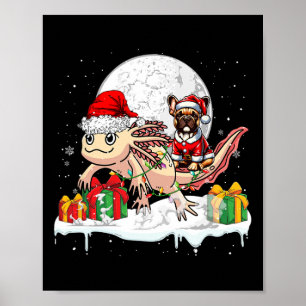 Santa French Bulldog Riding Axolotl Christmas Owne Poster