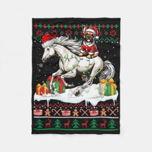 Santa French Bulldog Riding Horse Kersttrui Fleece Deken